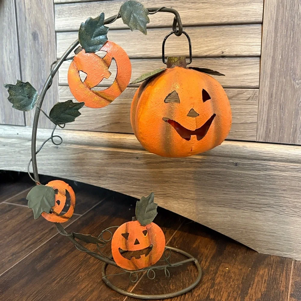 💎RARE💎Vintage Pottery Barn Metal Hanging Jack-o-Lantern Candleholder